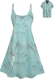 [DRESSFO] Matchable Couples' Outfit Gold Leaf Print Men's Shirt Or Women's Spaghetti Strap Dress