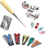 Windman Bias Tape Maker Kit 5Sizes Include 6MM/9MM/12MM/18MM/25MM Fabric Bias Tape Makers for Home DIY Quilting Binding Use with Tape Binding Foot,Awl,Clips and 50Pcs Sewing Pins