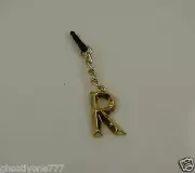 Initial R block style goldtone cell phone fits Ipad charm ear cap dust plug
