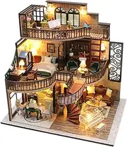 Generic DIY Miniature Doll House Kit Retro Building Kit for Craft Lovers Kids Teens