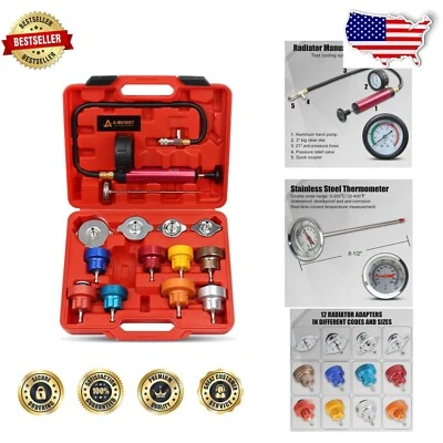 Professional Radiator Leak Tester Set - Manual Pump with Quick Coupler and Case