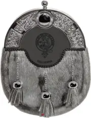 Gillespie Dress Sporran 3 Tassels Studded Celtic Arch Scottish Clan Crest