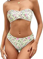 [ZAFUL] Women's Underwire Bikini Floral High Cut Bikini Set V-Wired Two Piece Swimsuit Bathing Suit