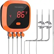 Inkbird Waterproof Bluetooth Meat Thermometer with 4 Probes IBT4XC Rechargeable Magnet Remote Control Grilling Thermometer with Alarm for Kitchen Outdoor Cooking Smoker Oven BBQ, Support iOS Android