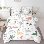 Feelyou Dinosaur Full Size - 7 Pcs Bed in a Bag Set Nursery Dino Comforter Set with Sheets Boys Girls Jungle Animals Bedding Sets with Comforter, Flat Sheet, Fitted Sheet, Pillowcases, Pillow Covers