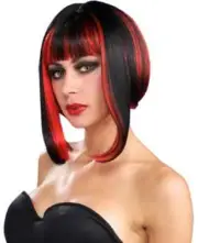 Vixen Wig Vampire Black Red Short Fancy Dress Halloween Adult Costume Accessory