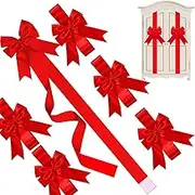 8 Pieces Christmas Cabinet Ribbons Bows Large Red Christmas Door Ribbon Cabinet Bows for Christmas Party Supplies