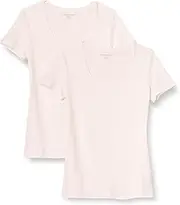 [Amazon Essentials] Women's Classic-Fit Short-Sleeve Scoop Neck T-Shirt (Available in Plus Size), Pack of 2