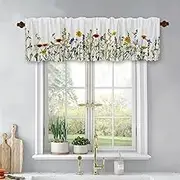 XIAONGYAER Floral Windows Treatment Valances Retro Garden Flower Butterfly Short Kitchen Curtains Blackout Drapes Rod Pocket Topper Panel for Bathroom Bedroom Living Room 54x18inch