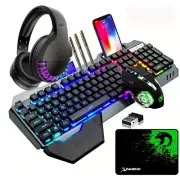 Wireless Gaming Keyboard Mouse Bluetooth Headset RGB Backlit Removable Palm Rest