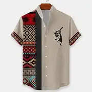 Men's Geometric Aztec Ethnic Shirt Button Up Shirt Stand Collar Shirt Short Sleeve Vintage Retro Vacation Dailywear Beach Wear Summer Spring Mandarin Collar 3D