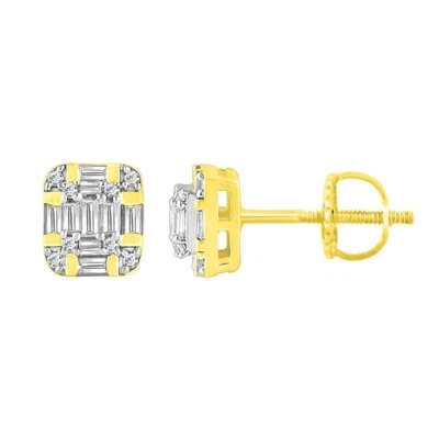 0.25cttw Diamond Baguette Cushion Stud Earrings 10k Yellow Gold Screw back