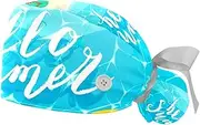 [WOSHJIUK] Working Hat 2 Pack Scrub Caps for Women,Ocean sea Beach Palm Leaves Summer,Tie Back Cap Adjustable Scrub Hat