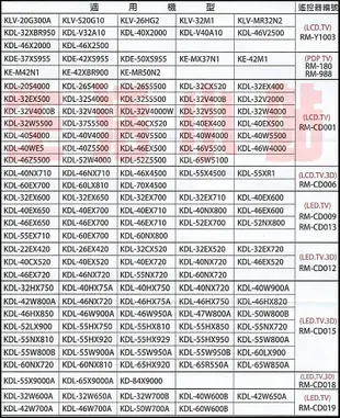 新力SONY液晶電視遙控器適用 RM-CD005 RM-CD006 RM-CD008  RM-CD009