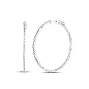 14k White Gold Round Diamond Inside-Outside Hoop Earrings 7/8 Ctw