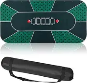 Kinlop Poker Mat 47 x 24 Inch Poker Table Top with Storage Bag Portable Rubber Poker Table Cover Folding Texas Poker Table Mat 10 Players Layout Blackjack Games (Green)