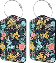 [vmumam] 2 Pack Luggage Tag for Suitcase Beautiful Flower Leather Travel Cruise Luggage Tag with Stainless Steel Loop Name ID Label Privacy Cover for Adults Teens Travel Bag Labels Set
