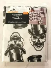 Halloween Vinyl Tablecloth Skulls In Top Hats Rectangle Tablecloth 52" x 70"