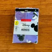 Bonds Baby Disney Purple Mickey Minnie Mouse Head Zip Wondersuit Size 1 BNIP