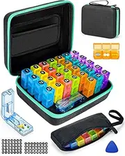 Monthly Pill Organizer 3 Times a Days, Friwole Medicine Organizer Box with Portable Hard Shell and Pill Cutter, 31 Day Pill Box with Monthly and Weekly Sticker
