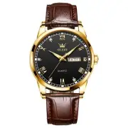 Mens Gold Watches,Brown Leather Strap Men's Watch with Day and Date,Diamond D...
