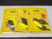 3 NJ Hand Tied HI-LO w/Spin, White Hair, YELLOW Float Fluke/Summer Flounder Rigs