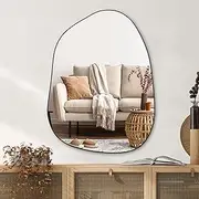 [PERFNIQUE] Irregular Wall Mirror Asymmetrical Mirror, 81x61 cm Black Wood Framed Mirror for Bathroom Bedroom Living Room Entryway, Decorative Modern Wall Decor, Wall Mounted Mirror (Black, 81 * 61)