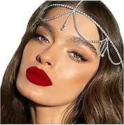 NAISKA Silver Rhinestone Layered Head Chain Jewelry for Women Long Tassel Crystal Rhinestones Cap Headpiece Bridal Wedding Party Belly Dance Rhinestone Flapper Headwear Accessories for Women and Teen,