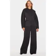 Black Premium Woven Tailored Wide Leg Pleated Pants, Black