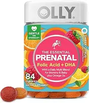 OLLY Essential Prenatal Gummy Multivitamin, Folic Acid, Vitamin D, Omega 3 DHA, Supports Healthy Growth and Brain Development, Citrus Berry - 84 Count