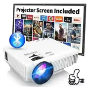 Projector with Two-way Bluetooth, Mini Projector with Projector Screen, Full