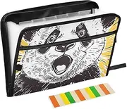 Cartoon Cute Black Panda File Organizer Expanding 13 Pockets A4 Letter Size Document Folder with Zipper Closure Folder with Labels for Paperwork