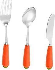 Generic 3pc Kids Fork Spoon Set Cartoon Carrot Handle Toddler Cutlery Set Stainless Steel Kids Cutlery Kit Mealtime Fun