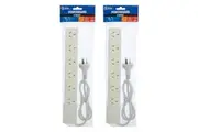 2PK The Brute Power Co Board 6 way 1m Cord Cable Socket 10A Outlet Strip White
