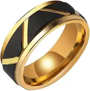 [Vsoruln] Rings for Men, Anillos para Hombre, Black Onyx Rings, Mens Rings Titanium Stainless Steel Rings Hand Black + Gold Slotting Signet Rings for Men, Vintage Thumb Ring Band for Father Jewelry Gift