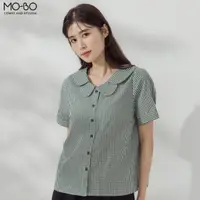 在飛比找momo購物網優惠-【MO-BO】日系格紋花瓣領襯衫