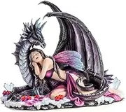 Mystic Worlds Gothic Fairy Sleeping with Protective Purple Dragon - Collectible Fantasy Figurine Figure Decoration, 1, Piece