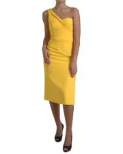 Dolce & Gabbana OneShoulder Pencil Dress Yellow Fitted Women Dresses