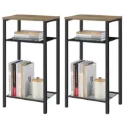 2-Set 3 Tier End Table, Telephone Table Set of 2, Tall Side 2 Pack Greige