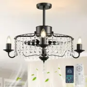19.6in Crystals Ceiling Fan with Lights, Bladeless Black Fandelier Ceiling Fan