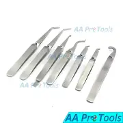 Professional Silver Eyelash Extension Cross lock Tweezers Set of 7 Tweezer Kit