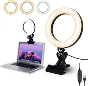 Video Conference Lighting,6.3" Selfie Ring Light with Clamp Mount for Laptop,Webcam Light with 3 Light Modes&10 Level Dimmable for Laptop/PC Monitor/Desk/Bed/Office/Makeup/YouTube/TIK Tok
