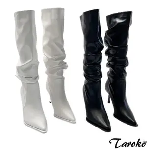 【Taroko】迷人光彩素色尖頭細高跟長筒靴(2色可選)