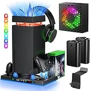 Gorixer AI Cooling Fan with Charging Stand Accessories for Xbox Series X with High Power, Wireless Dual Charger Station for Xbox X Controller , 2*1400mAh Rechargeable Battery, Disc Game Storage