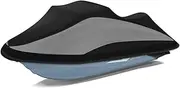 Tokept Trailerable Jet Ski Cover, 300D Heavy Duty Waterproof PWC Cover with Reflective Strip Vents, Fits Seadoo, Yamaha, GTX, Kawasaki, Honda, Polaris 3 Seater 136" to 145" L (Black&Grey)