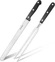 Humbee 10 Inch Carving Knife and 9 Inch Fork Set – Razor Sharp Stainless Steel Blade with Full Tang Grip Handle, Granton Edge for Smoked Brisket, Turkey, BBQ Meat and Roast