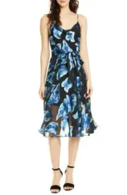 Alice + Olivia Nan Tropical Floral Dress Blue Black Silk Leaf Print NWT 12