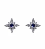 Blue cluster stud earrings, solid Sterling Silver, Cubic Zirconia. Star, box.