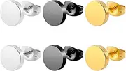 [Decentraland] 1 SET Hypoallergenic Stainless Steel Flat Back Ear Disc Stud Earrings Fake Flatback Gauge Male Tiny Flat Button Earring Faux Plugs Aretes Para Hombre Piercing Women Men Silvery/Black/Gold 3 mm