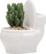 Mini White Succulent Pot - Unique Toilet Shaped Planter with Drainage Holes | Quirky Home Decor Ceramic